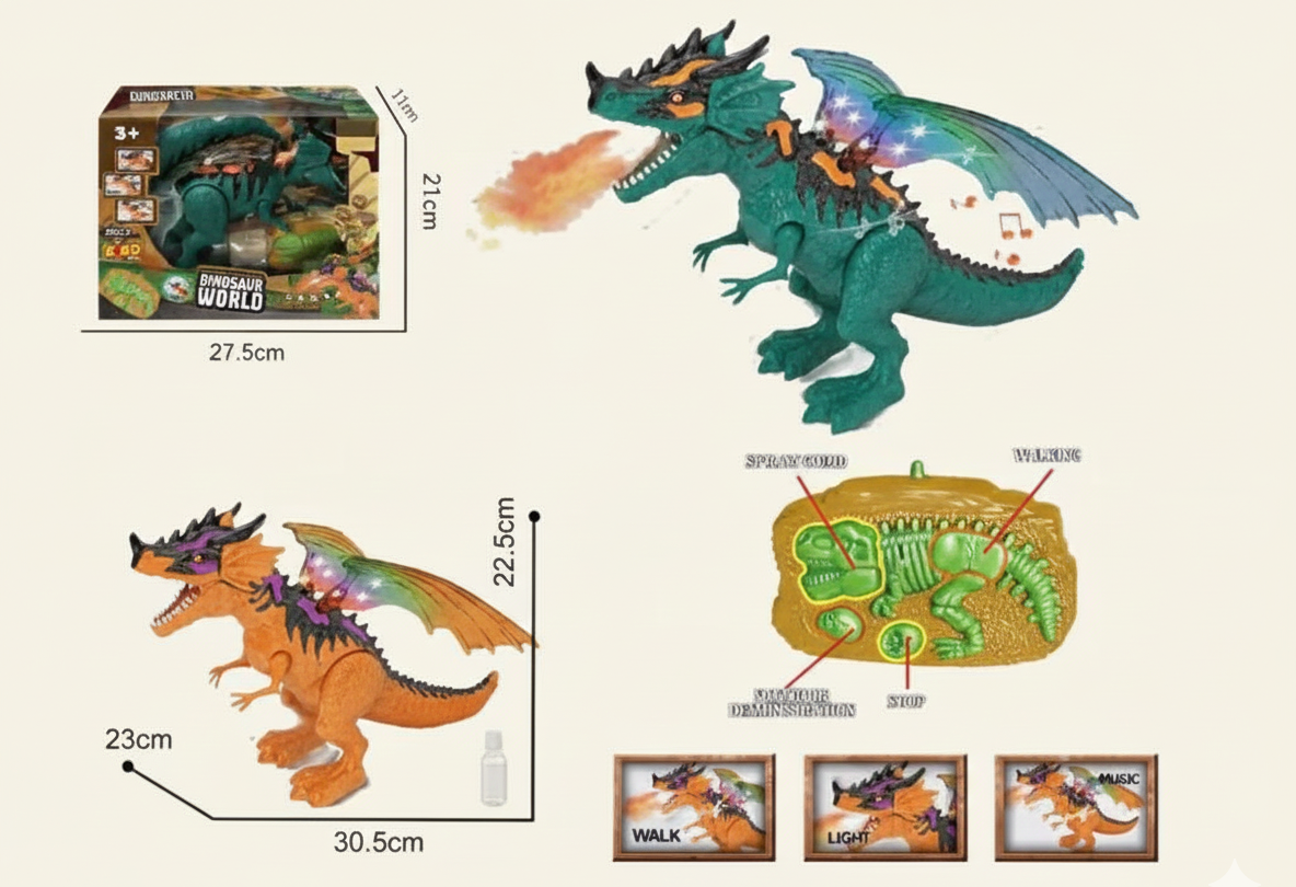 R/C Walking Dinosaur Toy with Smoke, Sound & LED Lights (Interactive Smart Toy for Kids 5–12 Years)