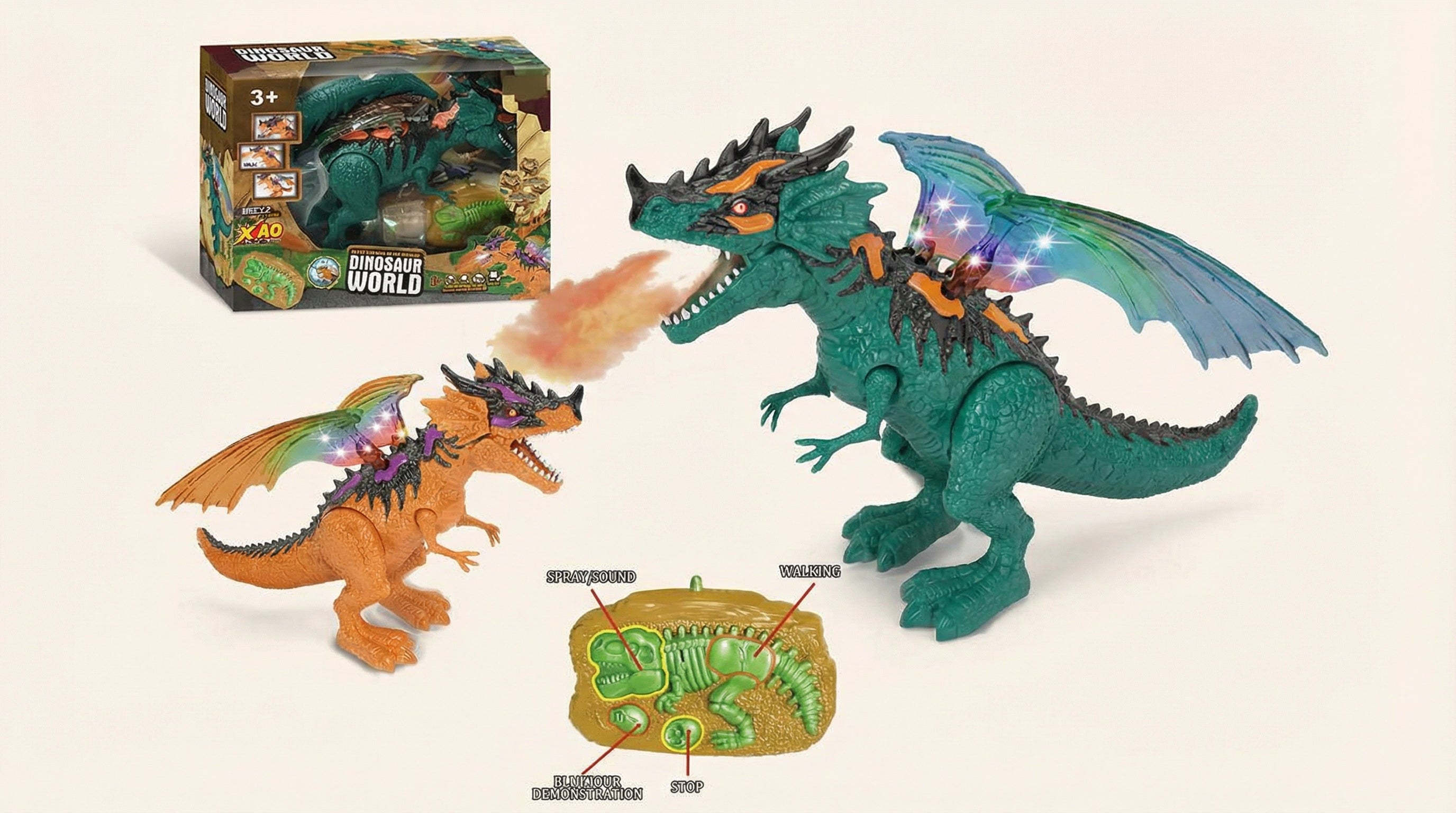 R/C Walking Dinosaur Toy with Smoke, Sound & LED Lights (Interactive Smart Toy for Kids 5–12 Years)